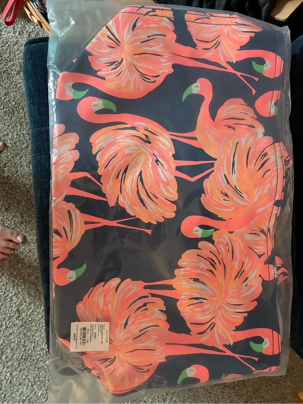Lilly Pulitzer Navy Bag with Coral Flamingos